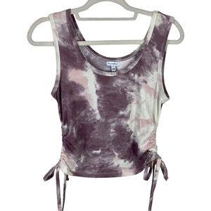 Love & Fire tank top ribbed acid wash tie dye purple side ruching L Large
